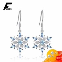 fashion women earrings 925 silver jewelry accessories snowflake shape sapphire zircon gemstone drop earrings for wedding party
