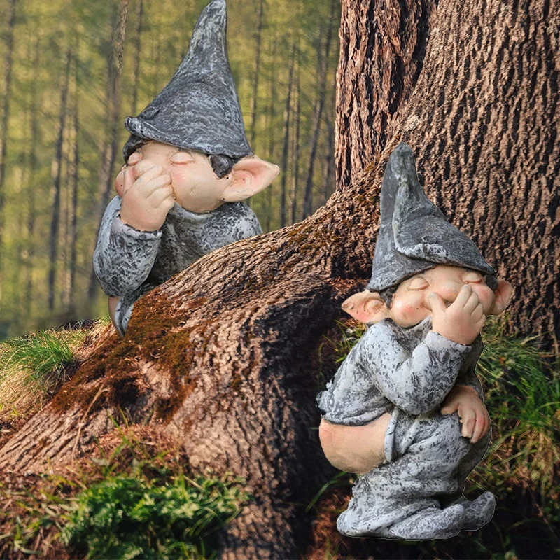 

1pc Funny Garden Gnome Statue Elf Resin Crafts Miniature Dwarf Figurine Home Outdoor Courtyard Naughty Gnome Sculpture Ornaments