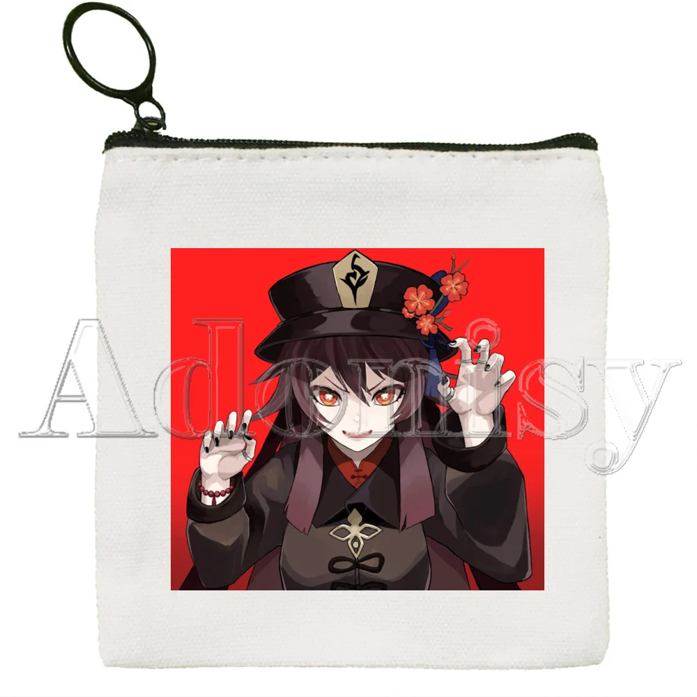 Genshin Impact Hu Tao Kawaii Game Cute Mini Coin Purse Canvas Student Wallet Coin Case Zipper Hand Female Key Case
