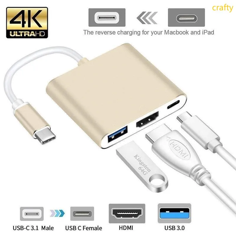 

[Craft] 3 in 1 Hub Type C to HDMI USB 3,0 Converter 4K/Aluminum Shell Adapter