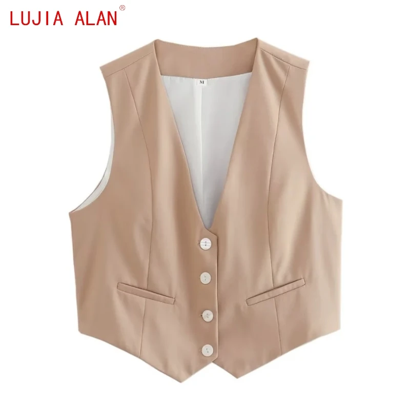 

Autumn New Women V-neck Sleeveless Vest Coat Female Loose Tops Casual Streetwear 7 Colors LUJIA ALAN C1879