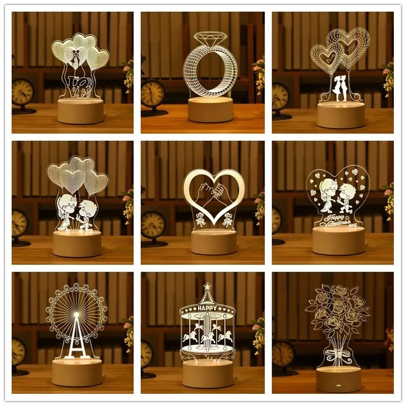 

Romantic Love 3D Acrylic Led Lamp for Home Children's Night Light Table Lamp Birthday Party Decor Valentine's Day Bedside Lamp