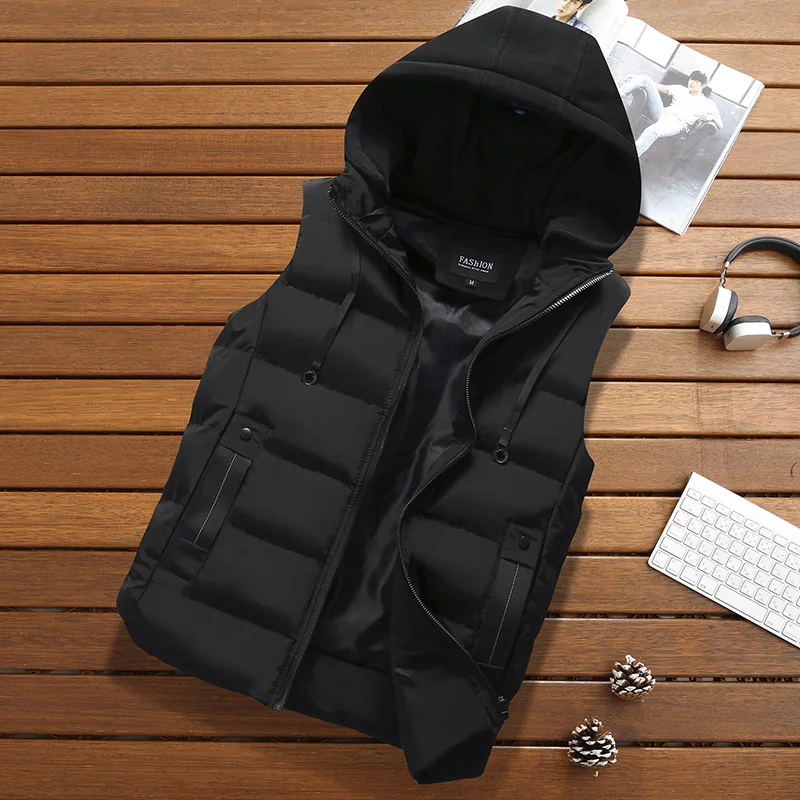 

Men's Vest Jacket Winter Waterproof Warm Sleeveless Men Jacket Fashion Hooded Casual Vest Men Autumn Thicken Waistcoat