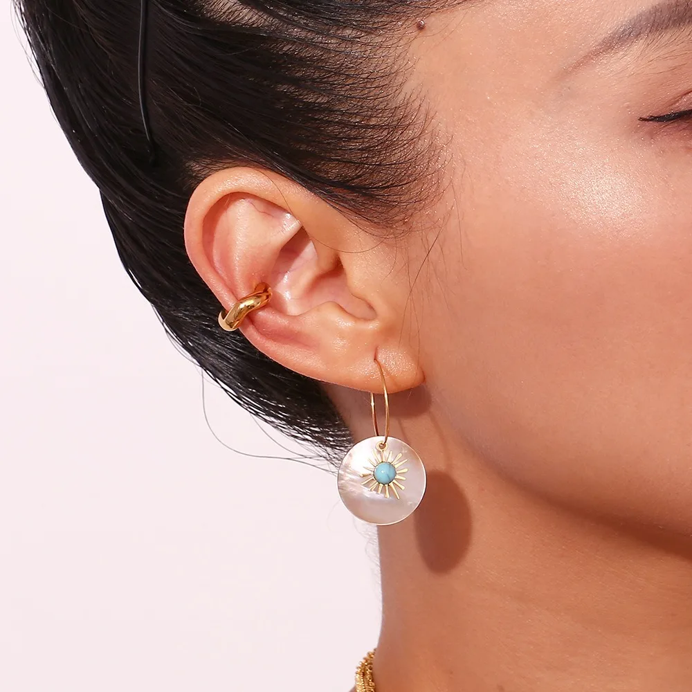 Бирюзовые Украшения ручной работы серьги в виде ракушек подсолнуха позолоченные