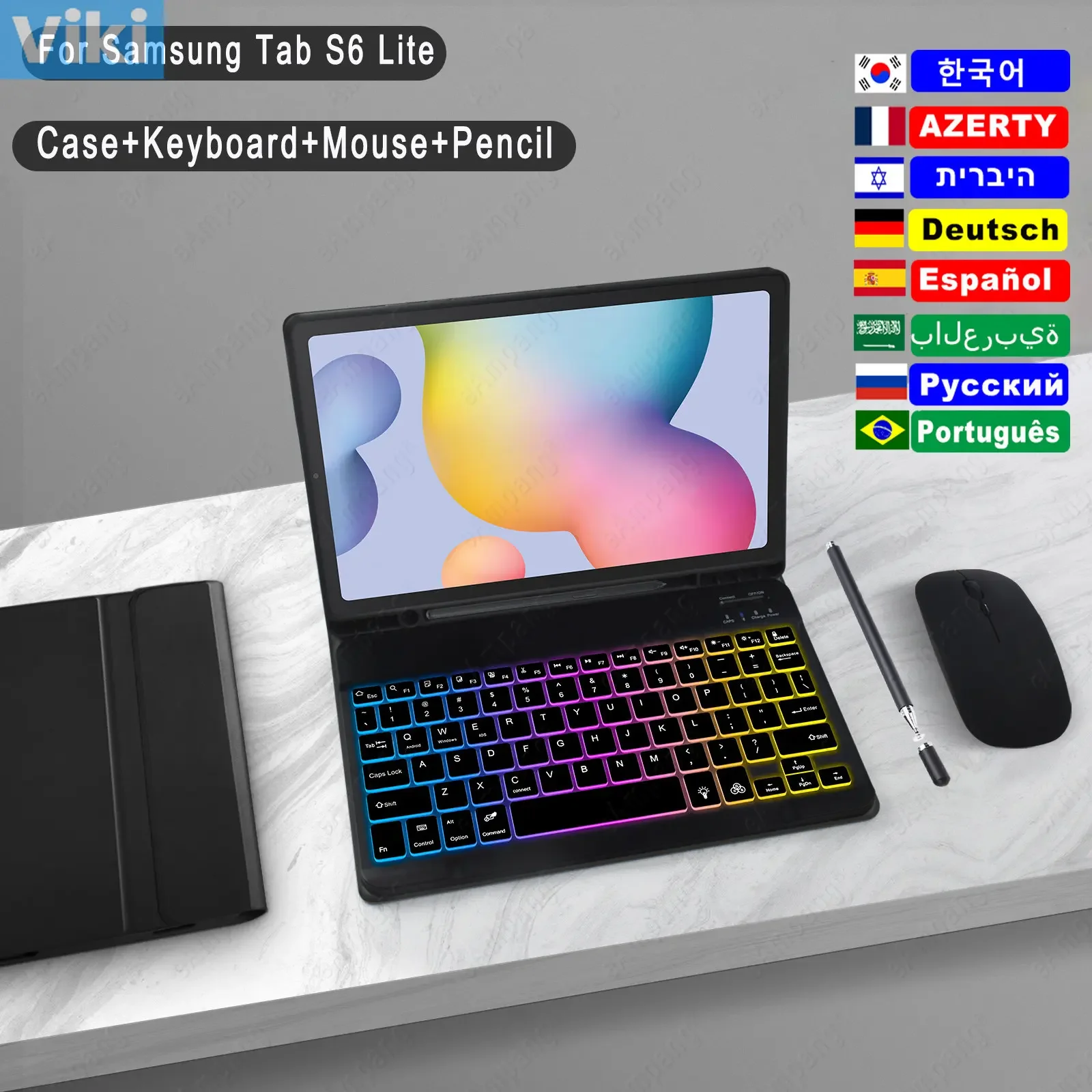 Чехол-клавиатура мышь стилус костюм для Samsung Galaxy Tab S6 Lite 10 4 P610 P613 P615 русская иврит