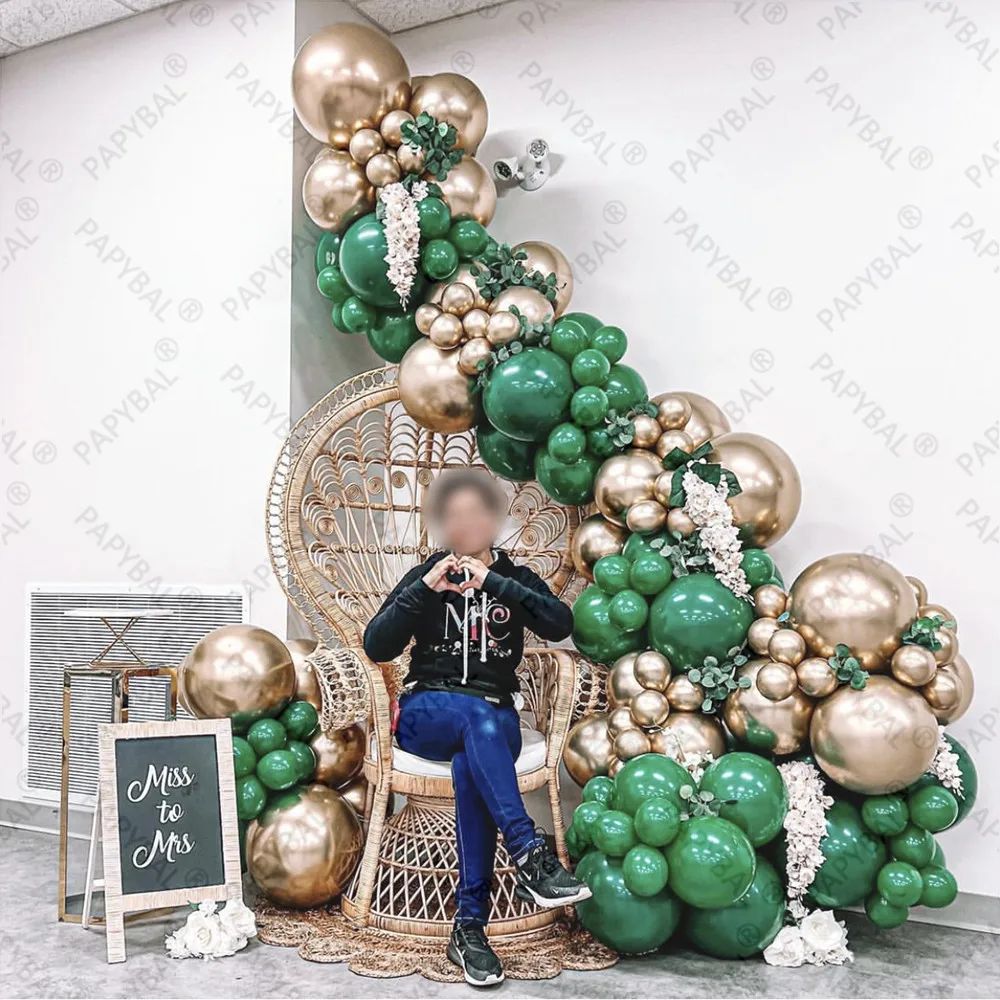 

102PCS 5/10/12inch Green Gold Chrome Metal Latex Balloons Arch Garland Birthday Party Decors Kit Wedding Valentine's Day Supply