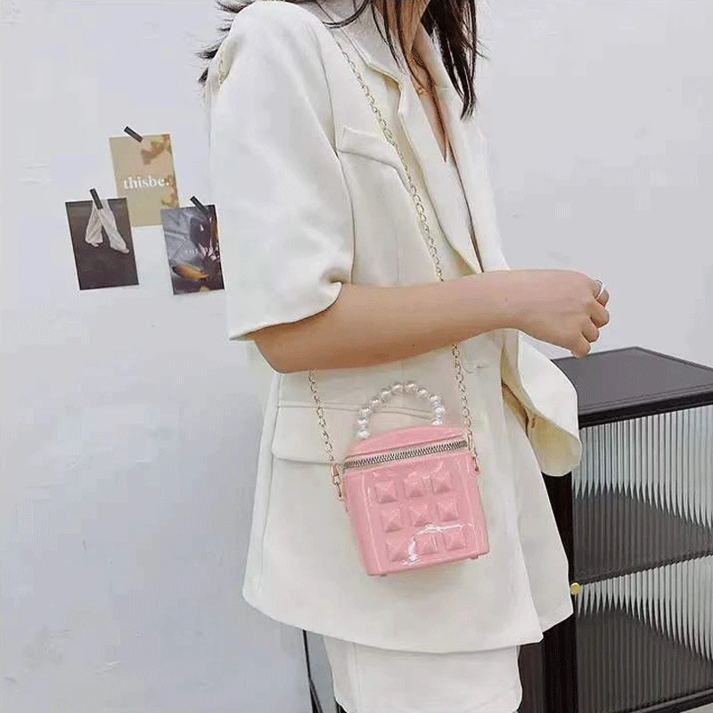 Bucket Gel Bag 2023 Rivet Mini Bags Bag Women's Small Bag Pearl Hand Chain Bags