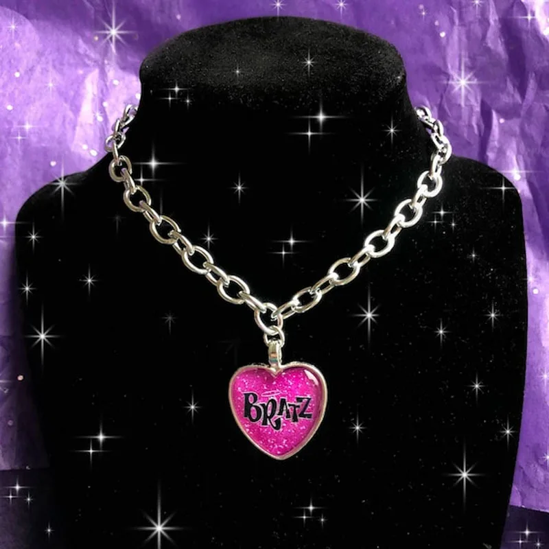 Y2k Accessories Love Peach Heart Letters Girls Purple Chain 