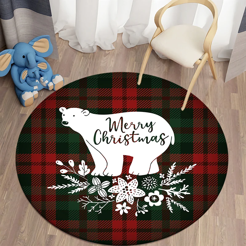 

Plaid Christmas round carpet floor mat living room carpet polyester carpet gift area cute rug for bedroom children's room decor