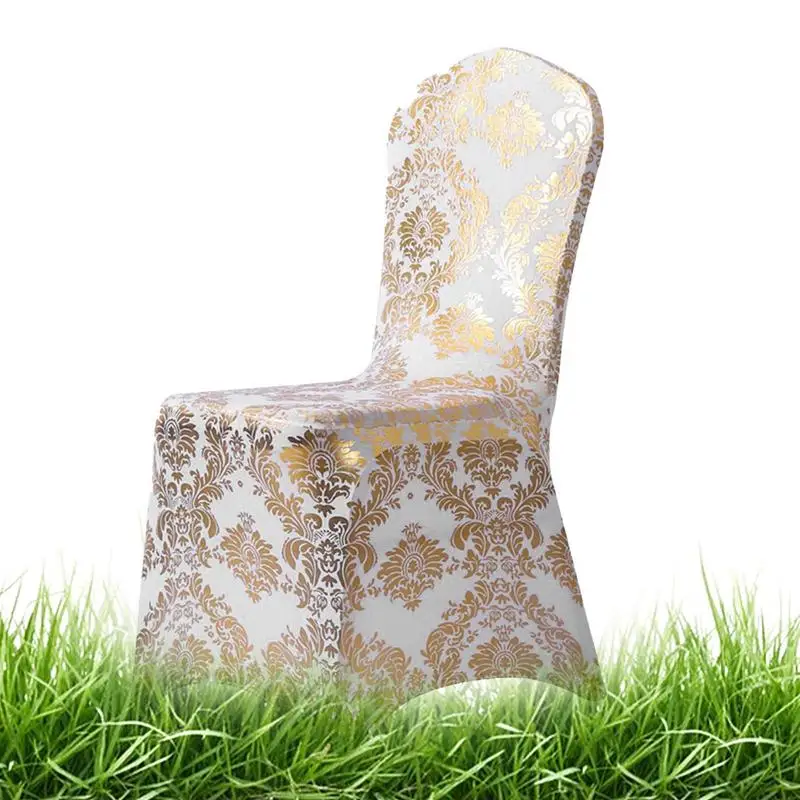 

Bronzing Gold Printed Chair Cover Stretch Spandex Universal Wedding Chair Covers For Restaurant Banquet Hotel Dining Party