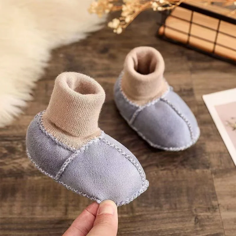 Winter Baby Toddler Shoes Boys Soft Non-slip Leather Fur Children Socks Boots Newborn Kids Casual Warm Indoor Floor Cotton Shoes images - 6