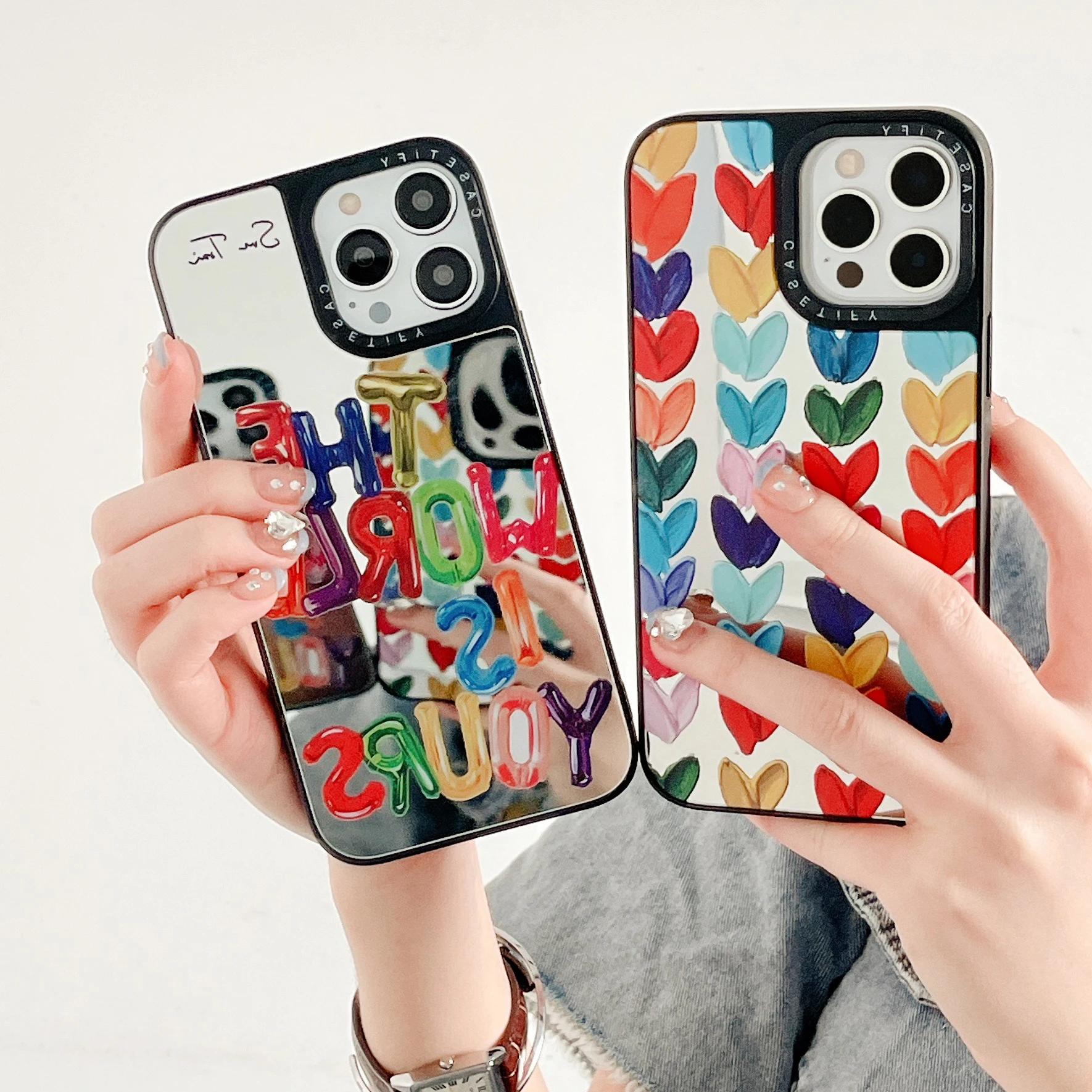 

CASETIFY Art Oil Painting Heart Letter Mirror Phone Case for Iphone 11 12 13 14 Pro Max Plus SE 2020 Y2k Girl Hard Case