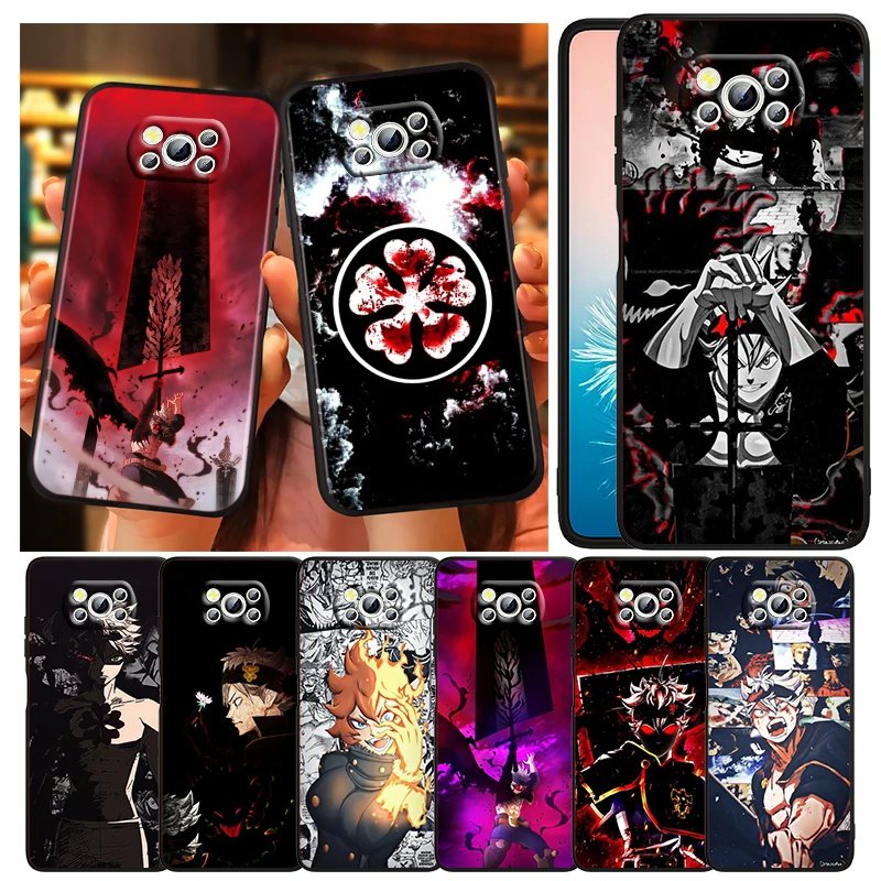 

Hot Anime Black Clover Phone Case For Xiaomi Mi Poco X5 X4 X3 NFC F4 F3 GT M5 M5s M4 M3 Pro C55 C50 C40 5G Black TPU Cover