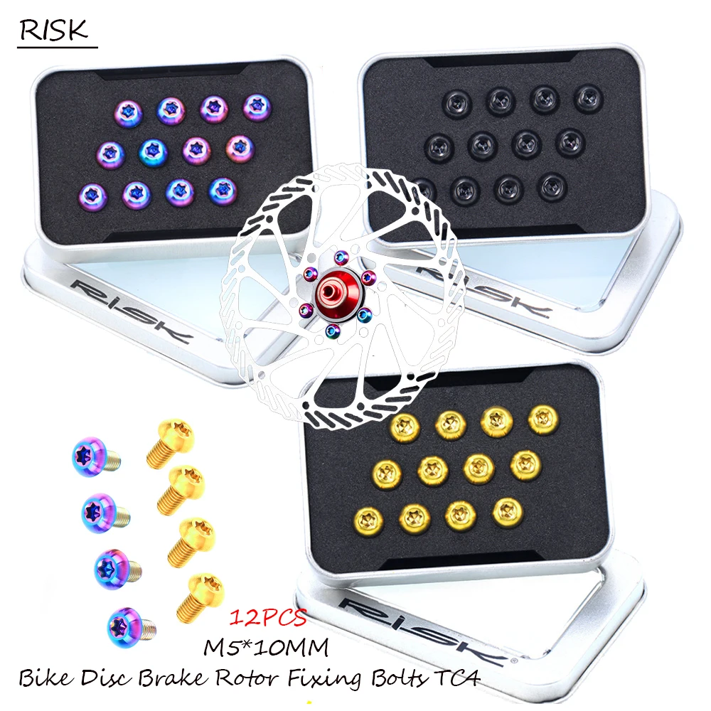 

RISK 12PCS M5x10MM Brake Screw Cycling Accessories Disc Screw Titanium Alloy Mountain Bike T25 Plum Disc Brake Disc Fixing Screw