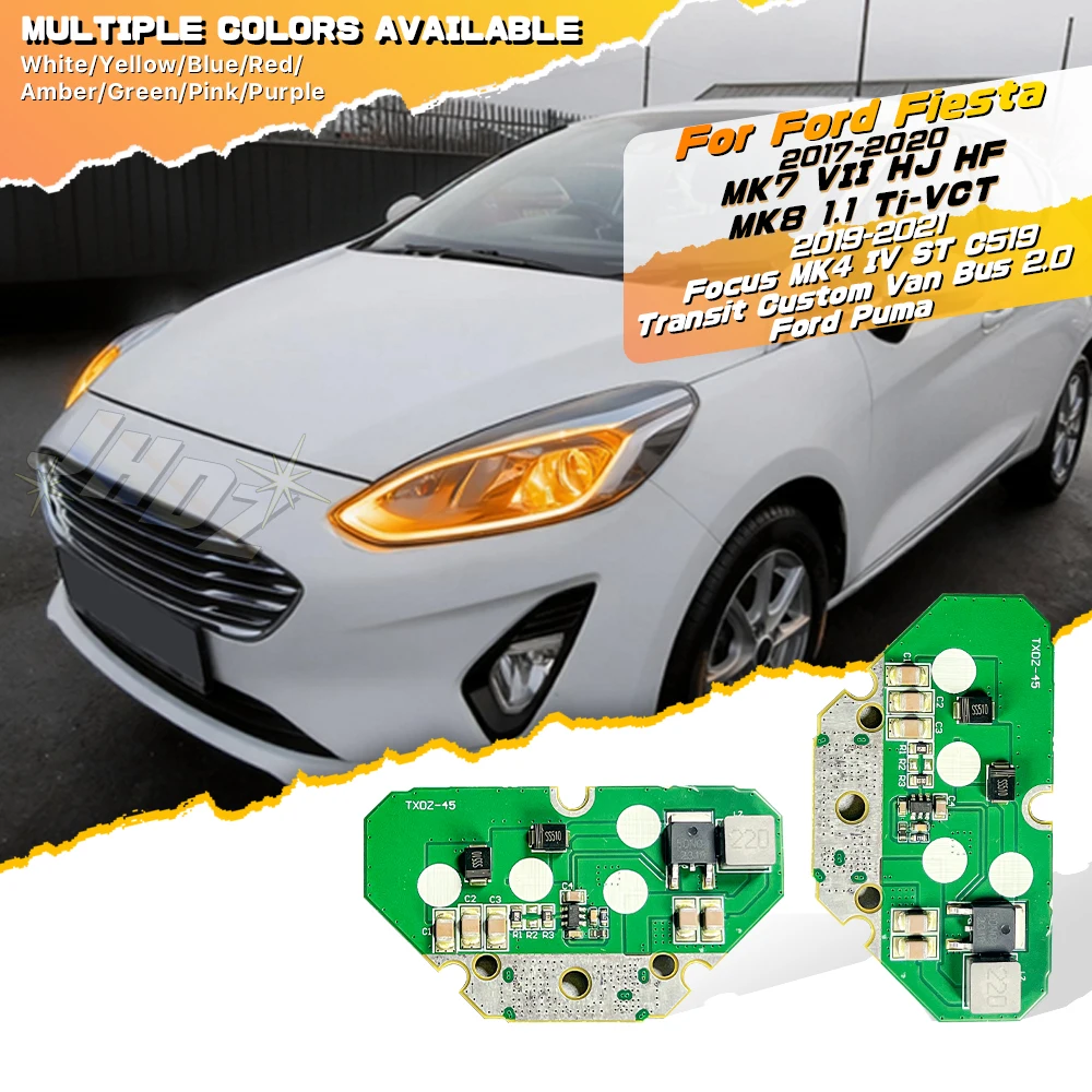 Фото Желтый янтарный светодиодный чип «ангельские глазки» DRL для Ford Fiesta MK7 MK8 2017-2021 Focus MK4 C519 дневные ходовые огни H1BB-13D278-AC №1