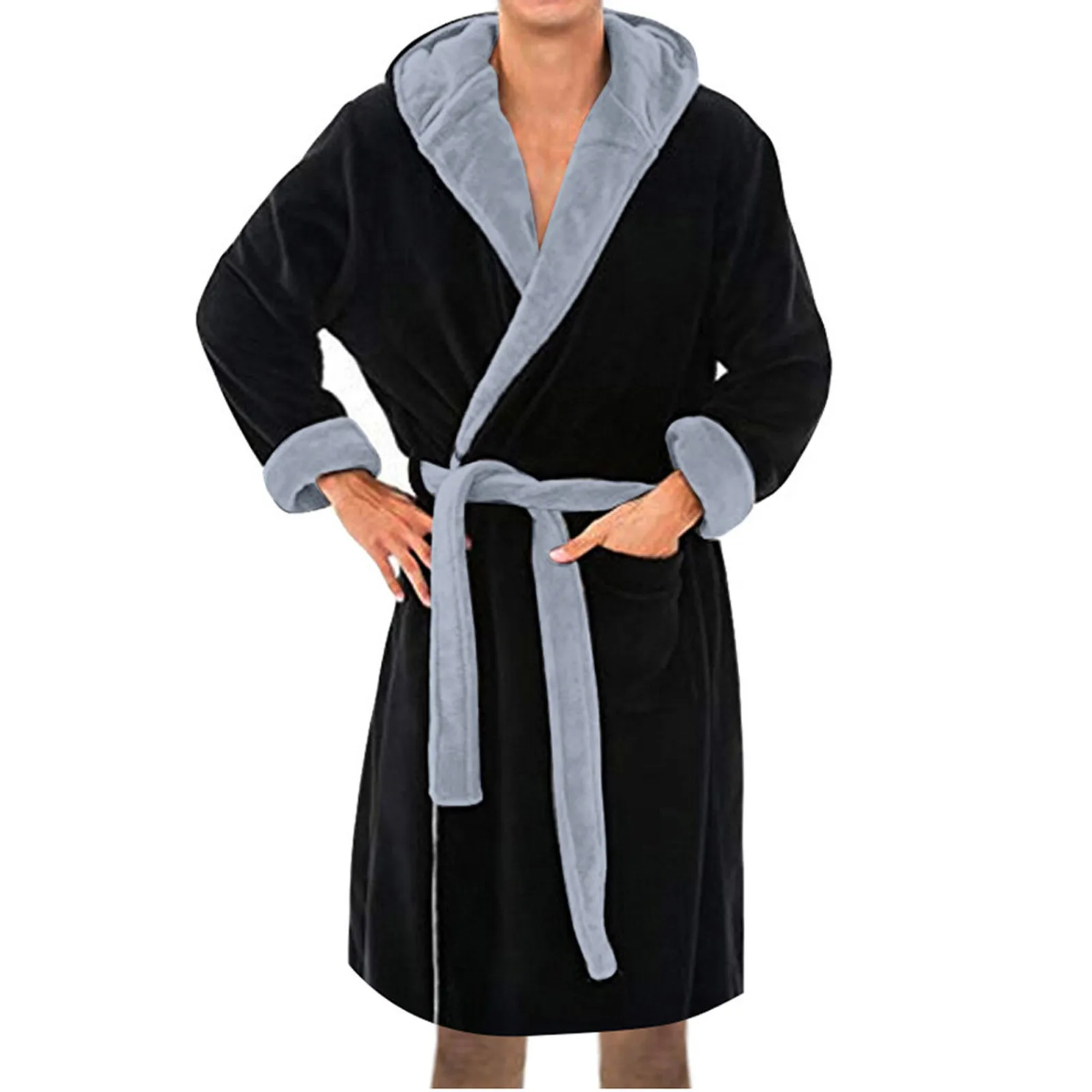 

Sleeve Pajama Shawl Bathrobe Plush Autumn Home Warm Men Sleepwear Robes Nightgown Long Coat Winter Robe Lengthened Bathrobe