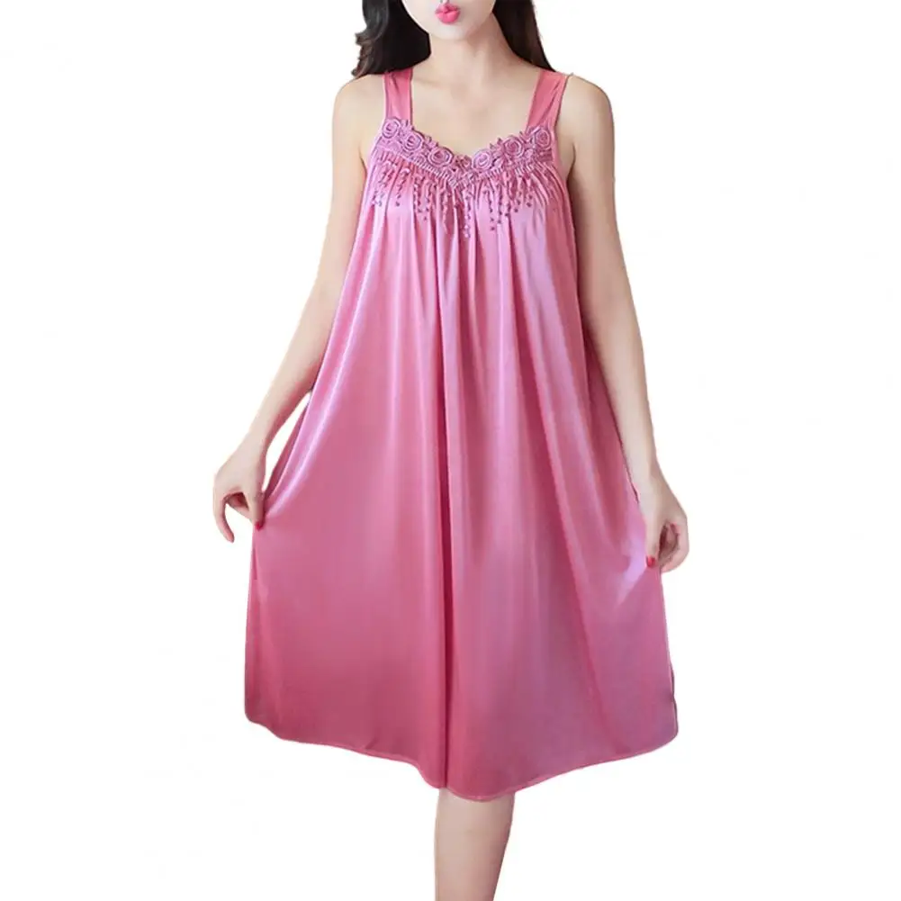 

Lady Pajamas Solid Color Smooth Lace Patchwork Night Dress for Wedding Night