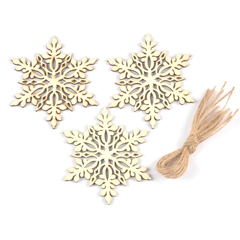 

10pcs Natural Snowflake Wood Chips For DIY Scrapbooking Crafts Wooden Embellishment Christmas Tree Party Home Decor 80mm m0783
