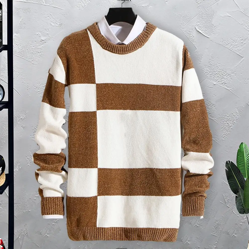 

Slim Fit Sweater Colorblock Knitted Men's Winter Sweaters Thick Soft Stylish Pullovers for Outdoor Comfort Long Sleeve Sweater