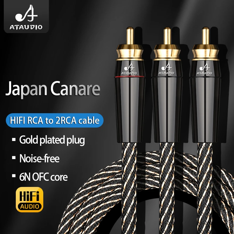 Аудиокабель ATAUDIO HiFi с RCA на 2RCA, Hi-end 6N OFC Core, кабель RCA «папа» на 2 RCA «мама», аудиокабель для ТВ, усилителя, DVD-динамика