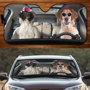 

Funny Brittany spaniel driving wreath car sunshade car windshield sunshade for uv sun protection, car front window sunshade