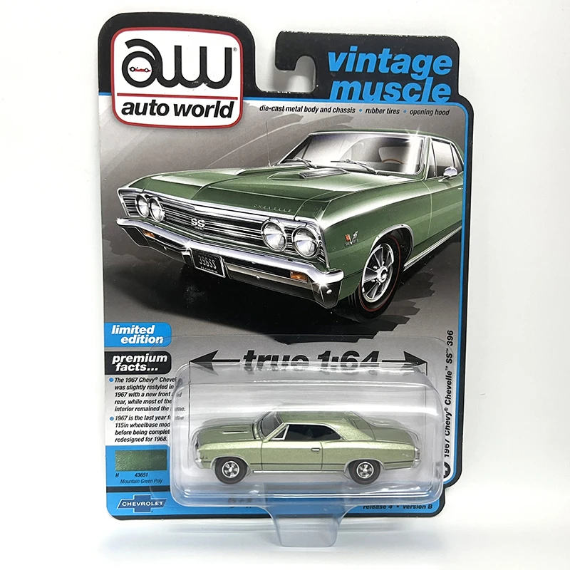 Автомобильный мир 1/64 AW 4-1967 Chevy SS 396 зеленый Литой Сплав модель автомобиля