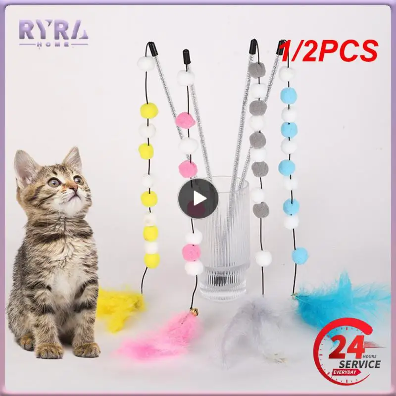 

1/2PCS Pompom Cat ToysDurable Non-toxic Plush Ball Delicate Cat Supplies Hair Ball String Fashionable Contrast Pet Product