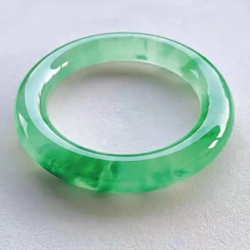 Высокий ледяной зеленый нефритовый браслет Зеленый плавающий цветок круглый в