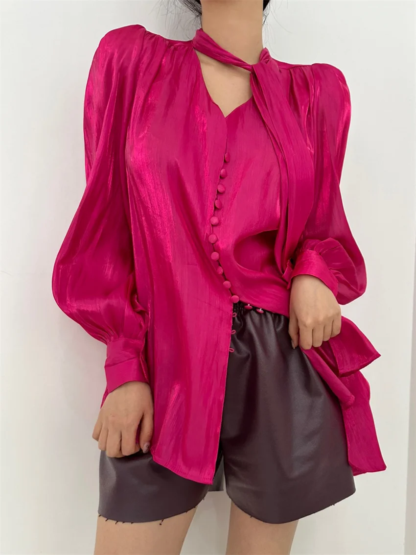 Женская шифоновая рубашка Alien Kitty однотонная универсальная офисная Повседневная