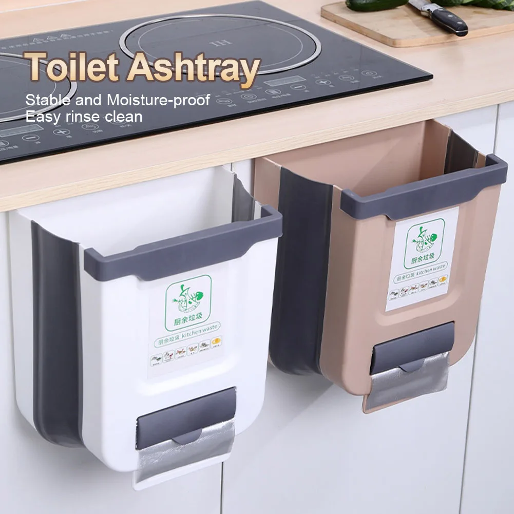 

Kitchen Wall-mounted Folding Trash Can Household Cabinet Hanging Storage Trash Basket Creative Classification Hanging Trash Can