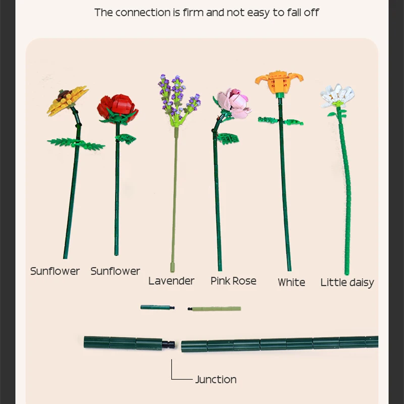 Романтический букет цветов строительные блоки Moc хризантемы розы модель кирпичи