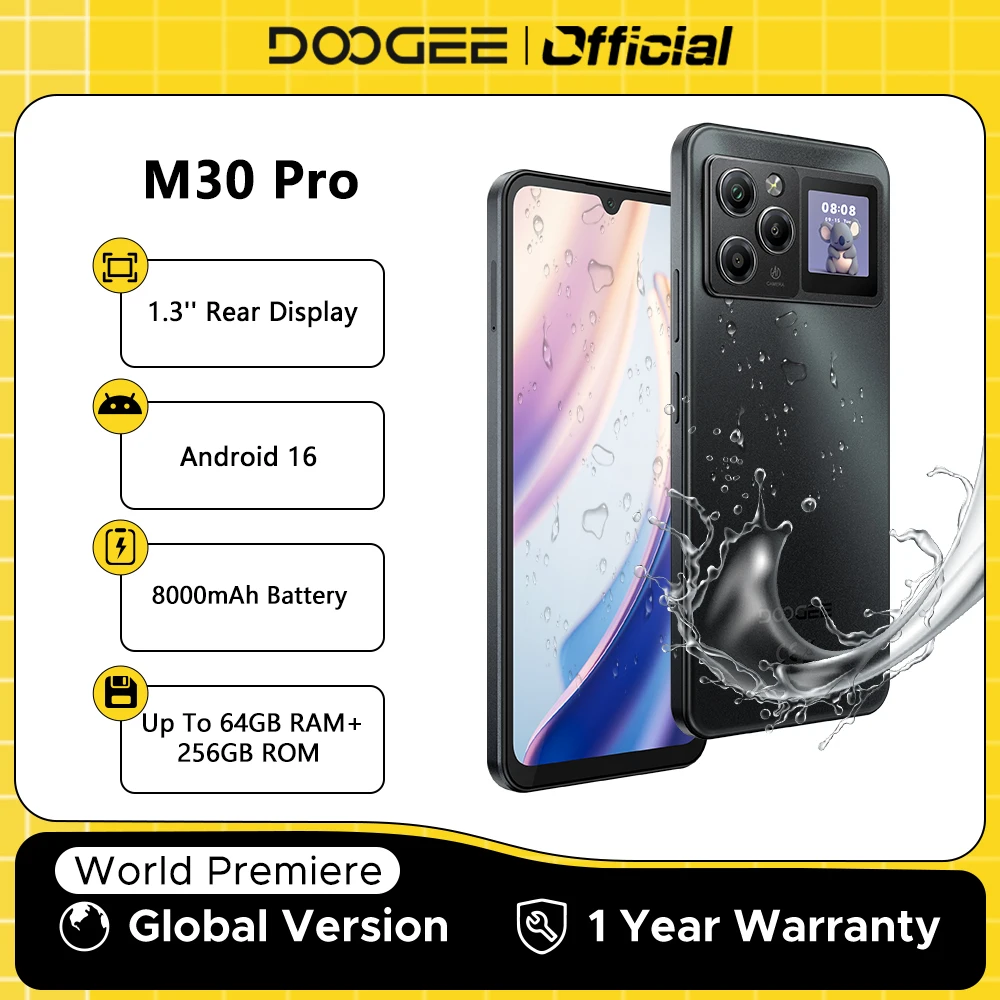 Фото Глобальная версия смартфона DOOGEE M30 Pro с 1,3-дюймовым задним дисплеем, 8000 мАч, 6,88-дюймовым экраном, 8 ГБ ОЗУ, 256 ГБ ПЗУ, Gemini AI, Android 16, NFC №1
