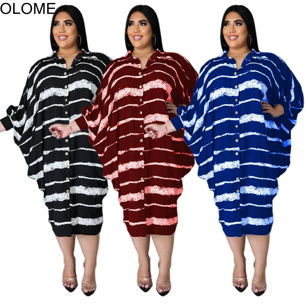 

Женское однобортное платье-рубашка с рукавом летучая мышь, свободного покроя