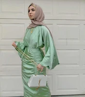 eid satin abaya dubai green plain muslim hijab dress islam abayas for women turkish evening dresses kaftan robe femme musulmane
