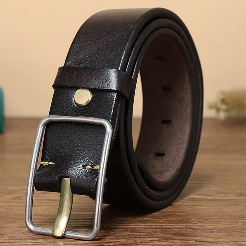 New Casual Men's Belt 4CM Thick Top Layer Cowhide High Quality Luxury Brand Design Business Golf Stainless Steel Pin Buckle Belt