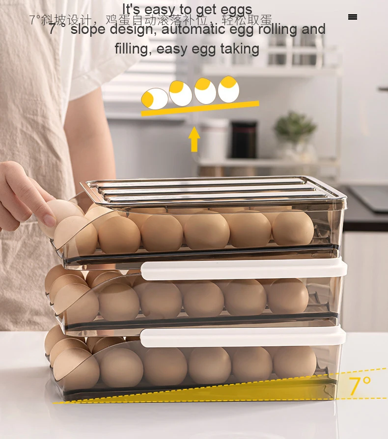 

Egg storage box refrigerator with fresh-keeping rolling egg box rack bracket drawer kitchen loaded with rolling egg box home