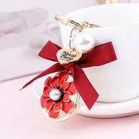 2022 new fashion alloy flower keychains ribbon bow key chain ring for women bag charm pendant car keyrings accessories wholesale
