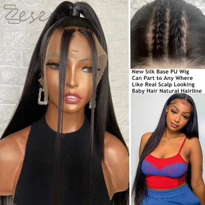 Silk Base Synthetic Lace Front Wigs for Black Women Black Color Long Straight Lace Frontal Wig Heat Resistant Fiber Daily Wear