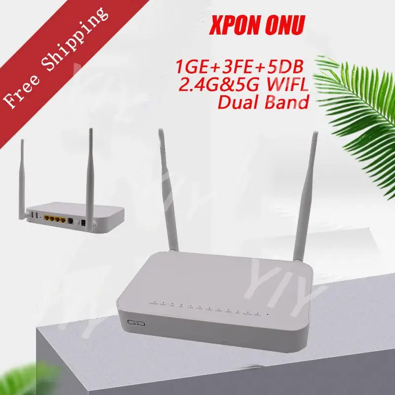 

Бесплатная доставка, 5 шт., XPON ONU, двухдиапазонный, 1GE + 3FE + 5DB, 2,4G и 5G WIFL ONT без питания, английская версия, OLT EPON GPON