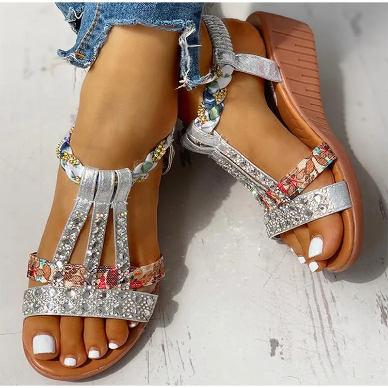 

Women Sandals Summer Bohemia Platform Wedges Shoes Crystal Gladiator Rome Woman Beach Shoes Casual Elastic Band Female Sandles