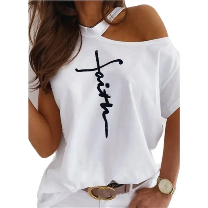 

Fashion Woman T Shirts Short Sleeves Cute Cat Letters Print Sexy Off Shoulder Tops Casual Streetwear T-shirt Women Clothes
