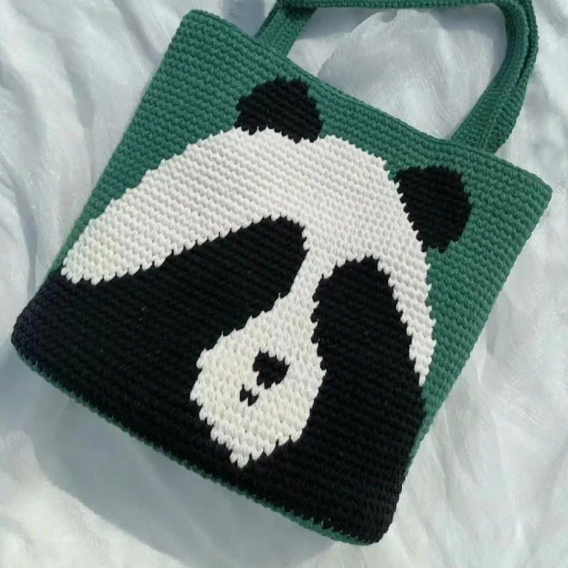 Handmade crocheted exquisite crossbody bag, handbag, panda avatar, shoulder bag, large capacity, fashionable and elegant