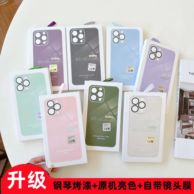 

9D-Glass Silicone Glass Case For Phone 14 13 12 11 Pro Max ProMax Plus，Silicone Glass Phone Case With Integrated lens Film