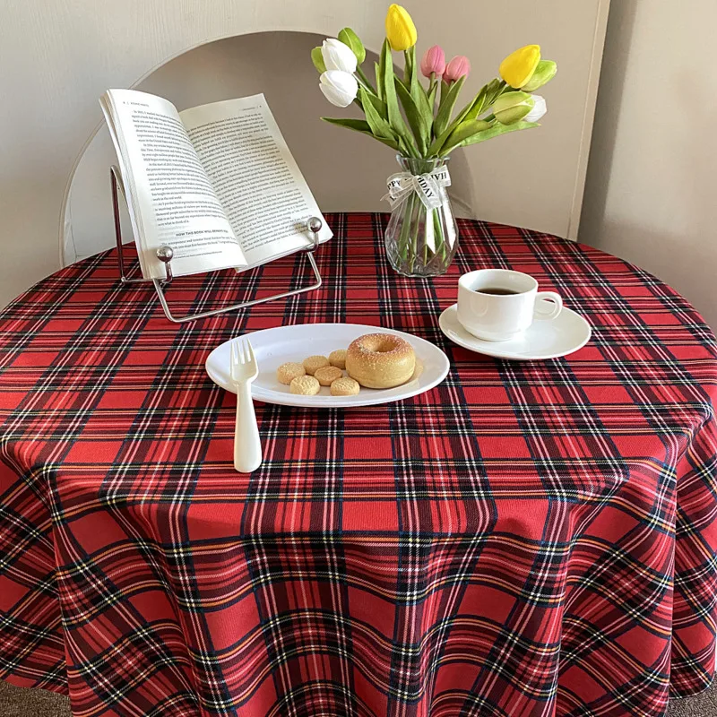 Ins English Red Plaid round Tablecloth Simple Style Background Home
Decor Desk Dining Table cover Tea Table Cloth Photo Props