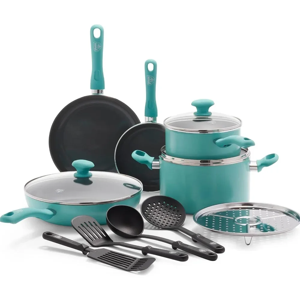 

Healthy Ceramic Nonstick 13 Piece Cookware Sets Pots and Pans Set, PFAS-Free, Dishwasher Safe, Turquoise