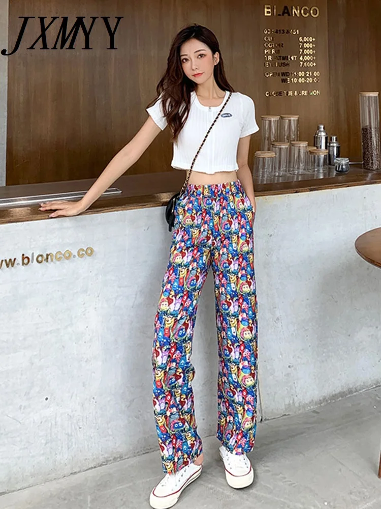 

Брюки JXMYY в стиле Харадзюку, Новинка весна-осень 2022, крутые широкие брюки с мультяшным принтом, женская одежда