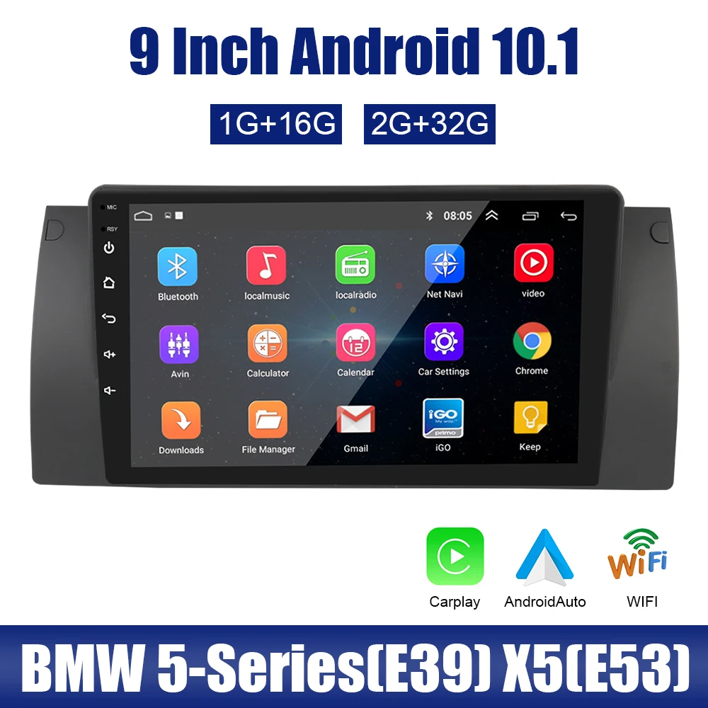 Car Radio Multimedia 2 Din Hands-free Android 10.1 9 Inch GPS Bluetooth WiFi For BMW 5-Series(E39) 1995-2003 X5(E53) 1999-2006