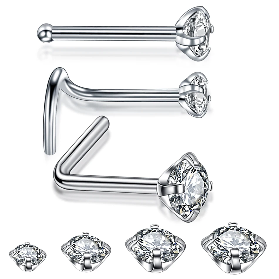 

1pc Stainless Steel Bone Nose Stud Piercing 1.5/2/2.5/3mm CZ Zircon Nose Earring Stud for Women Nose Piercings Jewelry