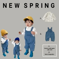 baby boys and girls clothing set white bear casual shirt denim overalls kids summer clothing 2022