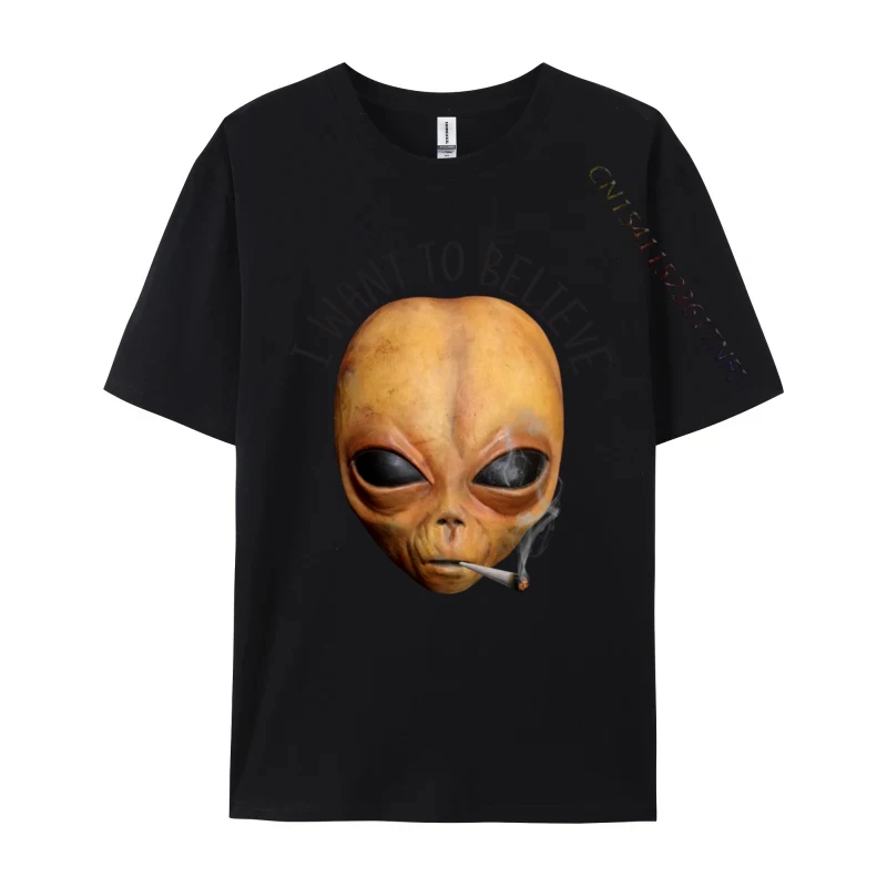 Funny Alien Smoking I Want To Believe Ufo Design Combed Cotton Men Tops Shirts Unique Tshirt Casual Tees New Coming